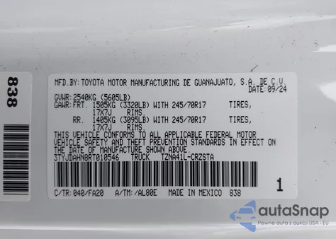 2024 Toyota Tacoma Sr z USA, uszkodzony, nr VIN 3TYJDAHN8RT010546